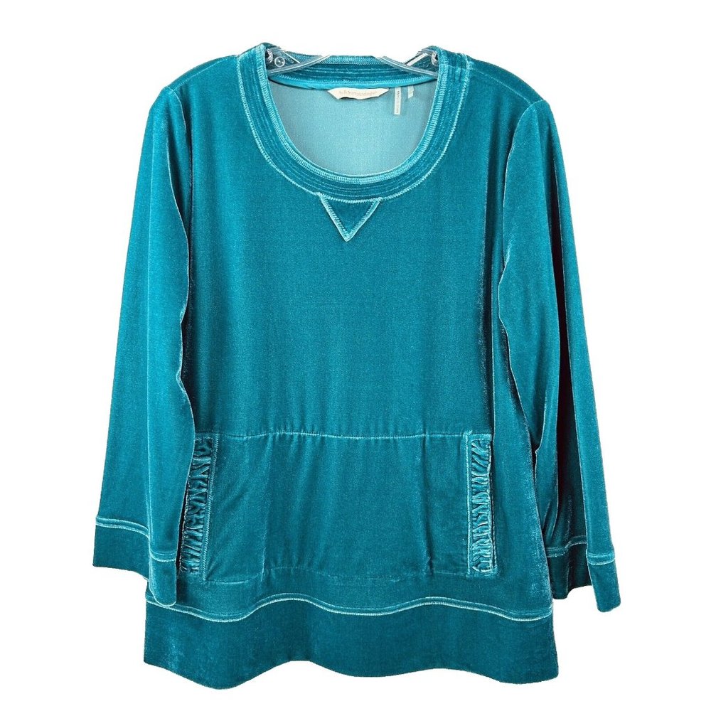 Teal Green Soft Surroundings Velour Crush Velvet Tunic Blouse Top Petite XS PXS